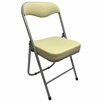 Стул складной для дома и офиса РС04К комфорт, серебристый каркас, кожзам бежевый - Премиум Сервис