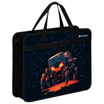 Папка на молнии с ручками BRAUBERG А4, 1 отделение, пластик, 80 мм, Fire spider, 273374 - Премиум Сервис