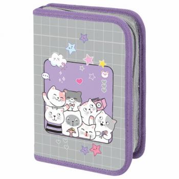 Пенал ПИФАГОР, 1 отделение 2 откидные планки, полиэстер, 20х14 см, Cats selfie, 273477 - Премиум Сервис