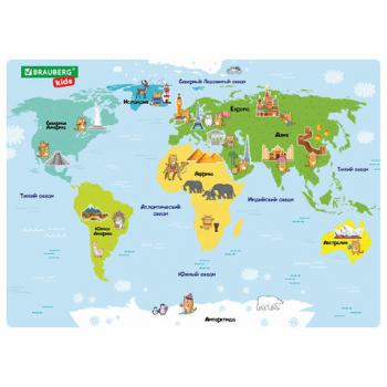 Настольное покрытие BRAUBERG KIDS, А3+, пластик, 46x33 см, Кот-энтузиаст изучает Мир, 273619 - Премиум Сервис