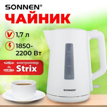Чайник электрический SONNEN KT-1303, 1,7 л, 2200 Вт, пластик, белый, 456374 - Премиум Сервис