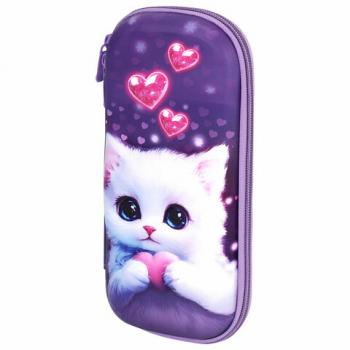 Пенал ЮНЛАНДИЯ, 1 отделение, 1 откидная планка, карман, EVA покрытие soft touch, 22х10х5 см, Cute cat, 273184 - Премиум Сервис