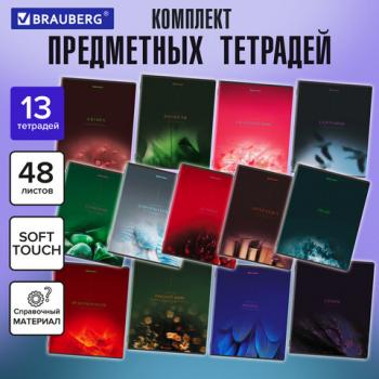 Тетради предметные, КОМПЛЕКТ 13 ПРЕДМЕТОВ, 48л, SoftTouch, BRAUBERG, PEACEFUL, 405182 - Премиум Сервис