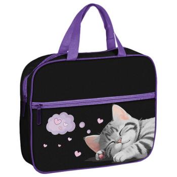 Папка на молнии с ручками BRAUBERG А4, 1 отделение, карман на молнии, 80 мм, Sleeping kitten, 273309 - Премиум Сервис