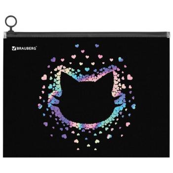 Папка для тетрадей BRAUBERG А4, 1 отделение, пластик, на zip-lock молнии, Pretty face, 273319 - Премиум Сервис