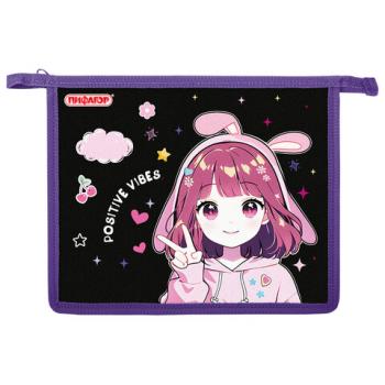 Папка для тетрадей ПИФАГОР А5, 1 отделение, пластик, на молнии, Anime sign, 273328 - Премиум Сервис