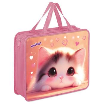 Папка на молнии с ручками ЮНЛАНДИЯ А4, 1 отделение, пластик, 80 мм, Dreamy kitty, 273361 - Премиум Сервис