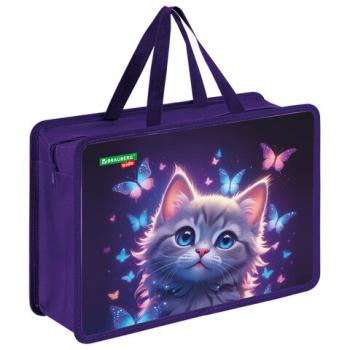 Папка на молнии с ручками BRAUBERG KIDS А4, 1 отделение, пластик, 100 мм, Curious cat, 273376 - Премиум Сервис