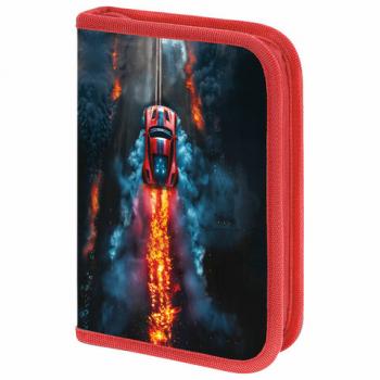 Пенал BRAUBERG с наполнением, 1 отделение, 1 откидная планка, 24 предмета, 21х14 см, Foggy car, 273533 - Премиум Сервис