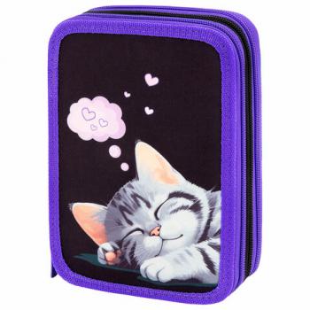 Пенал BRAUBERG, 3 отделения, полиэстер, 21х14 см, Sleeping kitten, 273538 - Премиум Сервис