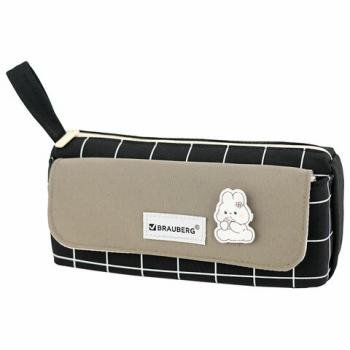 Пенал мягкий BRAUBERG, 1 отделение, карман на липучке, значок, 22х10х6 см, Black checkered, 273579 - Премиум Сервис