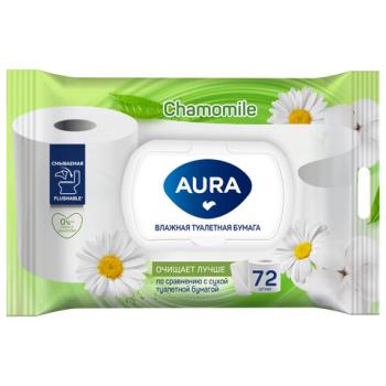 Бумага туалетная влажная смываемая 72 шт, AURA, с пластиковым клапаном, ш/к 26942, 13091 - Премиум Сервис