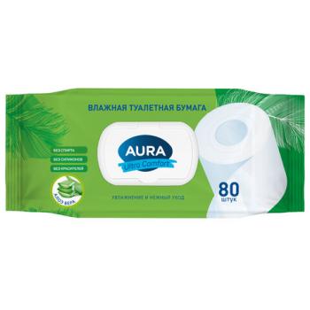 Бумага туалетная влажная 80 шт, AURA Ultra Comfort с пластиковым клапаном, ш/к 11078, 14055 - Премиум Сервис