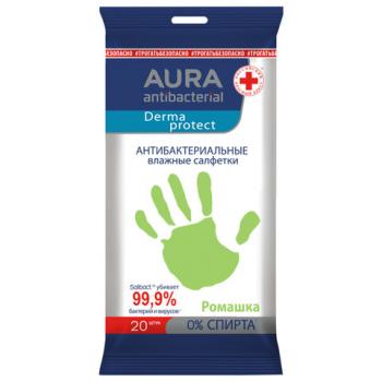 Салфетки влажные 20 шт, AURA антибактериальные, ш/к 21794, 10036 - Премиум Сервис