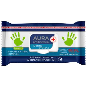 Салфетки влажные 72 шт, AURA антибактериальные, крышка клапан, ш/к 20681, 10037 - Премиум Сервис