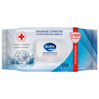Салфетки влажные 120 шт, AURA Family антибактериальные, для всей семьи, крышка клапан, 14622 - Премиум Сервис