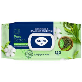 Салфетки влажные 120 шт, AURA освежающие, крышка клапан ш/к 10383, 12827 - Премиум Сервис