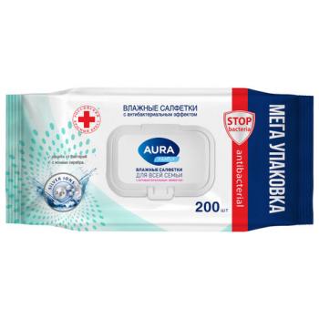 Салфетки влажные 200 шт, AURA Family антибактериальные, для всей семьи, крышка клапан, 10394 - Премиум Сервис
