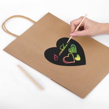 Пакет подарочный КОМПЛЕКТ 7 шт., 26x13x32 см, скретч-слой + стилус, "Heart on Kraft", ЗОЛОТАЯ СКАЗКА, 591971 - Премиум Сервис