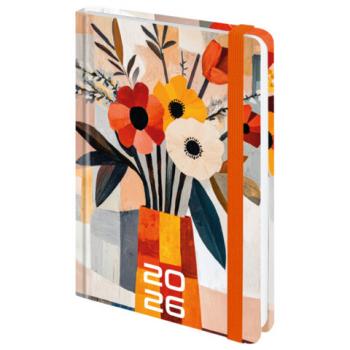 Ежедневник датированный 2026 с резинкой 145х203мм, А5, BRAUBERG, твердый, "Букет", 117339 - Премиум Сервис