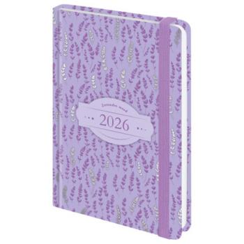 Ежедневник датированный 2026 с резинкой 145х203мм, А5, BRAUBERG твердый, фольга, "Лаванда", 117344 - Премиум Сервис