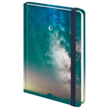 Ежедневник датированный 2026 с резинкой 145х203мм, А5, BRAUBERG твердый, фольга, "Млечный путь", 117345 - Премиум Сервис