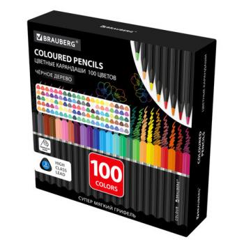 Карандаши цветные чёрное дерево BRAUBERG BLACK WOOD, 100 цветов, мягкий грифель, 182045 - Премиум Сервис
