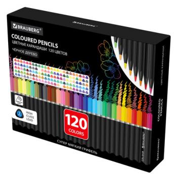 Карандаши цветные чёрное дерево BRAUBERG BLACK WOOD, 120 цветов, мягкий грифель, 182046 - Премиум Сервис