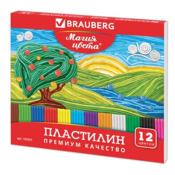 Пластилин классический BRAUBERG "МАГИЯ ЦВЕТА", 12 цветов, 240 г, со стеком, высшее качество, картонная упаковка, 103357 - Премиум Сервис