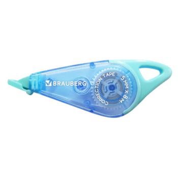 Корректирующая лента BRAUBERG TRIOS, 5 мм х 8 м, корпус мятный/голубой с подвесом, блистер, 273023 - Премиум Сервис