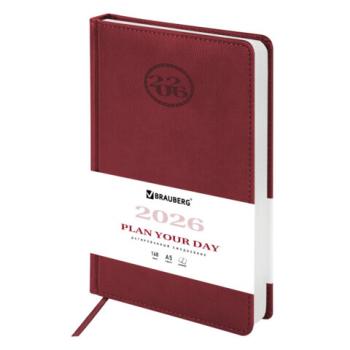 Ежедневник датированный 2026 А5 138x213мм BRAUBERG Favorite, под кожу, бордовый, 117034 - Премиум Сервис