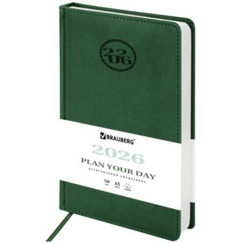 Ежедневник датированный 2026 А5 138x213мм BRAUBERG Favorite, под кожу, зеленый, 117038 - Премиум Сервис