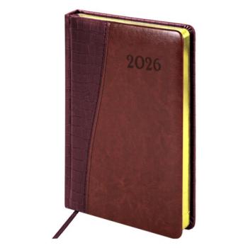 Ежедневник датированный 2026 А5 138x213мм BRAUBERG Cayman, под кожу, бордовый/коричневый, 117044 - Премиум Сервис