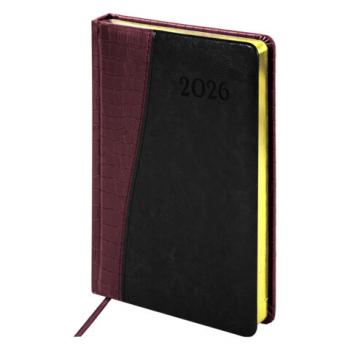 Ежедневник датированный 2026 А5 138x213мм BRAUBERG Cayman, под кожу, бордовый/черный, 117046 - Премиум Сервис