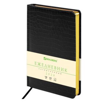 Ежедневник датированный 2026 А5 138x213мм BRAUBERG Comodo, под кожу, черный, 117049 - Премиум Сервис