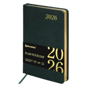 Ежедневник датированный 2026 А5 138x213мм BRAUBERG Iguana, под кожу, темно-зеленый, 117058 - Премиум Сервис