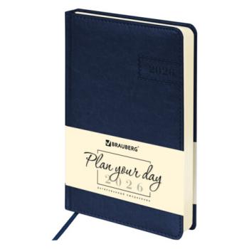 Ежедневник датированный 2026 А5 138x213мм BRAUBERG Imperial, под кожу, синий, 117062 - Премиум Сервис