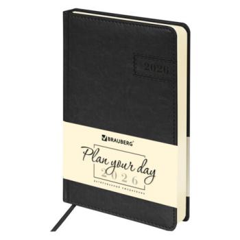 Ежедневник датированный 2026 А5 138x213мм BRAUBERG Imperial, под кожу, черный, 117063 - Премиум Сервис