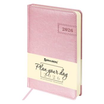 Ежедневник датированный 2026 А5 138x213мм BRAUBERG Imperial, под кожу, розовый, 117065 - Премиум Сервис