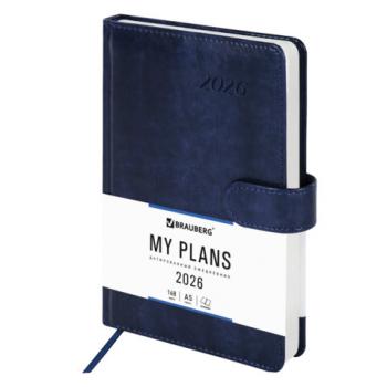 Ежедневник датированный 2026 А5 138x213мм BRAUBERG Legend, под кожу, застежка, синий, 117067 - Премиум Сервис