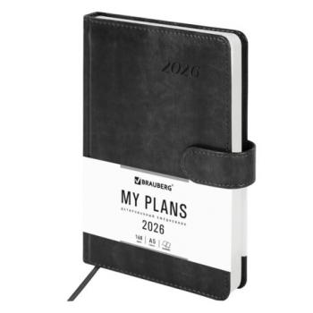 Ежедневник датированный 2026 А5 138x213мм BRAUBERG Legend, под кожу, застежка, серый, 117068 - Премиум Сервис