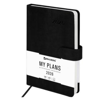 Ежедневник датированный 2026 А5 138x213мм BRAUBERG Legend, под кожу, застежка, черный, 117070 - Премиум Сервис