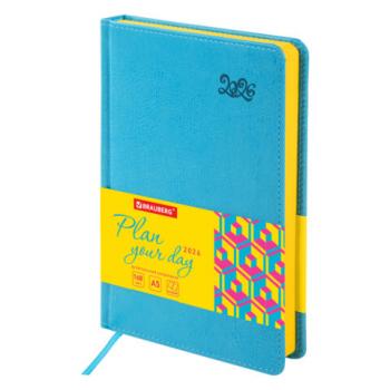 Ежедневник датированный 2026 А5 138x213мм BRAUBERG Rainbow, под кожу, бирюзовый, 117076 - Премиум Сервис