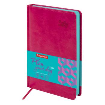 Ежедневник датированный 2026 А5 138x213мм BRAUBERG Rainbow, под кожу, розовый, 117078 - Премиум Сервис