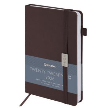 Ежедневник датированный 2026 А5 138x213мм BRAUBERG Control, под кожу, держатель для ручки, коричневый, 117122 - Премиум Сервис