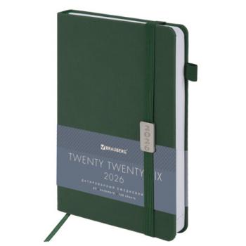 Ежедневник датированный 2026 А5 138x213мм BRAUBERG Control, под кожу, держатель для ручки, зеленый, 117123 - Премиум Сервис