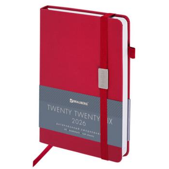 Ежедневник датированный 2026 А5 138x213мм BRAUBERG Control, под кожу, держатель для ручки, красный, 117124 - Премиум Сервис