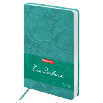 Ежедневник датированный 2026 А5 138x213мм BRAUBERG Foliage, под кожу гибкий, бирюзовый, 117127 - Премиум Сервис