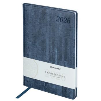 Еженедельник датированный 2026 БОЛЬШОЙ ФОРМАТ 210х297мм А4 BRAUBERG Wood, под кожу, синий, 117158 - Премиум Сервис