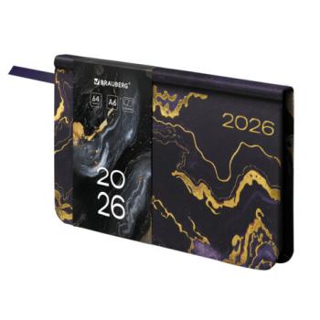 Еженедельник датированный 2026 МАЛЫЙ ФОРМАТ 95х155мм А6 BRAUBERG Vista, под кожу, Marble, 117203 - Премиум Сервис